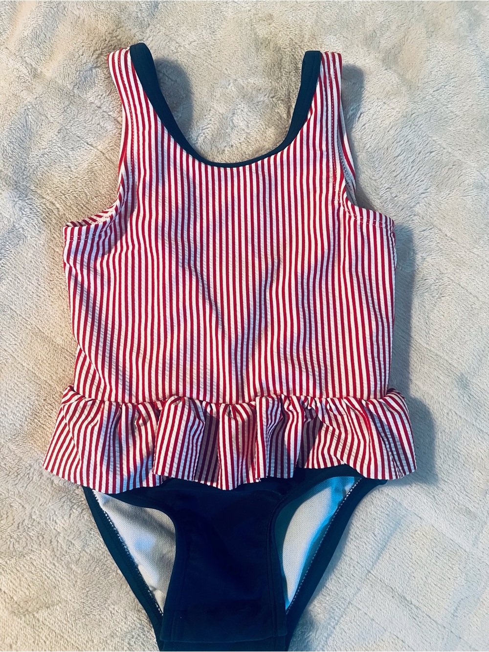Cat & Jack Red and Navy Striped Ruffle One-Piece Swimsuit
